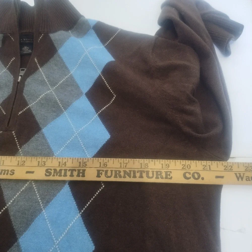 Banana Republic Argyle Sweater Mens Medium Brown 1/4 Zip Cotton Cashmere 00s